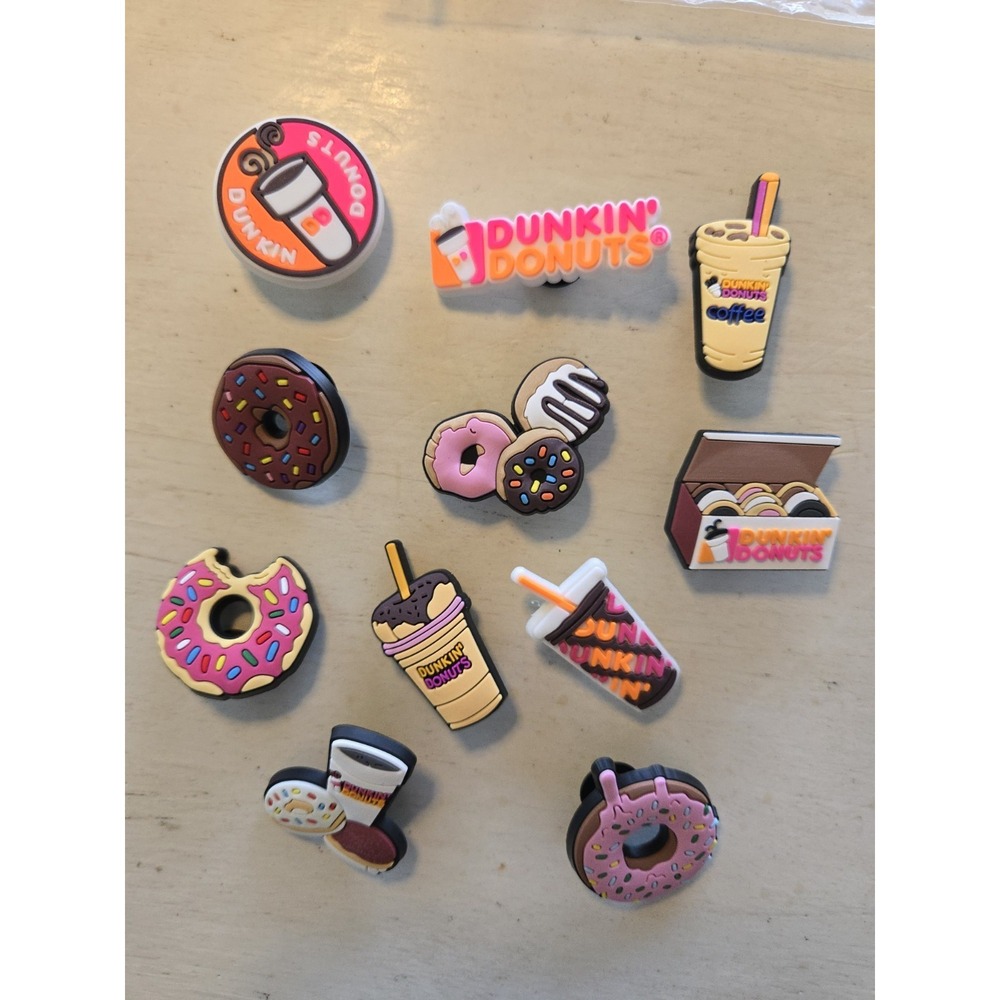 Croc Shoe Charms Dunkin Donuts Lot Of 11 NIP Coffee Doughnuts Logo Gift Set